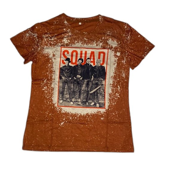 Halloween Squad 4 Man Short Sleeve T Shirt Bleach Brown Women Size Medium NWOT - Picture 1 of 5